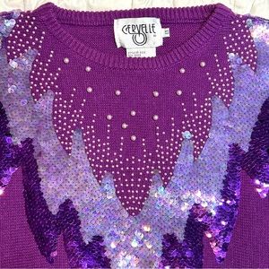 Vintage 80s/90s Cervelle Woman Beaded/Sequins Purple Sweater